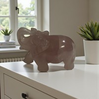 Statuette d'éléphant en quartz rose cristallin, incrustée de pierres précieuses, motif animal religieux, écologique, de poche, pour la guérison et la chance à la maison