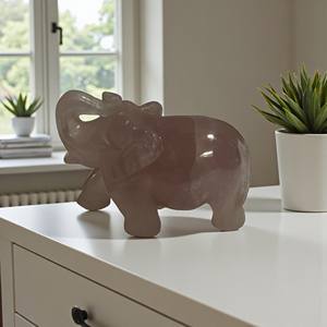 Figurines d'éléphant en cristal rose de quartz, pierres précieuses sculptées à la main, statue de poche, guérison, cristaux uniques, porte-bonheur pour la décoration de la maison - Product Image 2