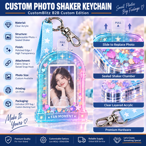 Porte-clés en acrylique personnalisable avec photo remplaçable, porte-clés cadre photo en acrylique pour fans d'idols avec sangle en tissu, personnalisation OEM ODM - Product Image 4