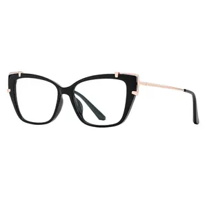 Neuer Brillen rahmen TJ876 Europäische und amerikanische Mode Cat Eye Flach linse TR Metall Hybrid Anti Blaulicht Brille