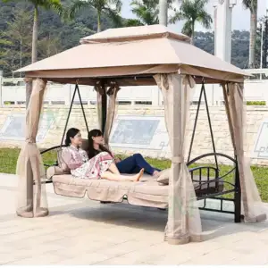 Cadeira de balanço grande para jardim ao ar livre, de alta qualidade, para adultos, varanda, cama de balanço para 3 pessoas, com mosquiteiros