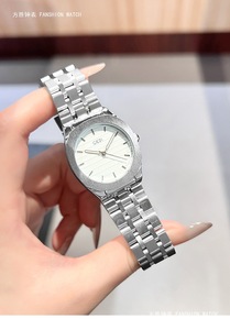 Womens Silver Stainless Steel <b>Watch</b> Octagonal <b>Case</b> Striped Dial Elegant Quartz Wristwatch - Product Image 3