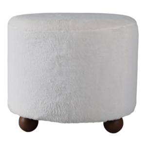 Pouf imbottito in pelliccia sintetica con piedini a sfera, complemento d'arredo contemporaneo per toeletta e poggiapiedi da camera da letto - Product Image 4