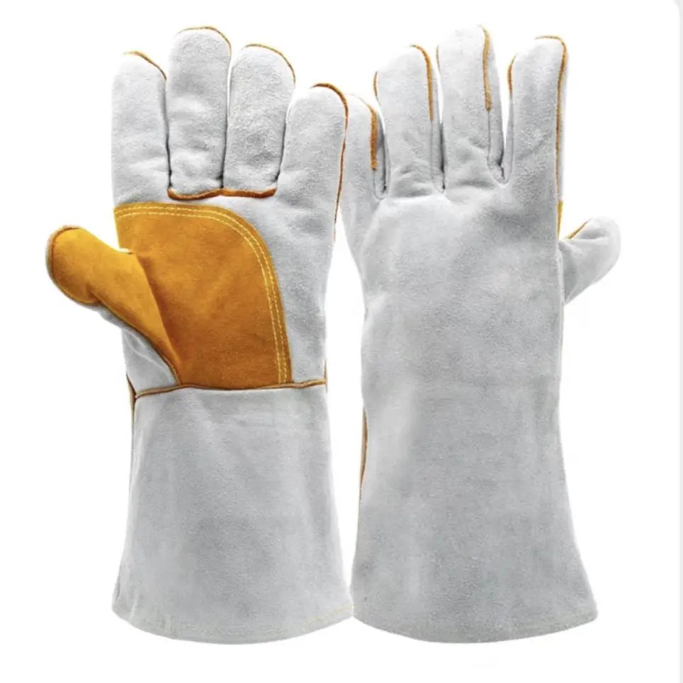 Uzun manşet dana iş eldivenleri anti-ısı kesim dayanıklı güvenlik kaynak eldivenleri