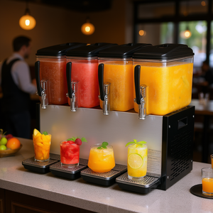 Distributeur de jus froid commercial 12L x 4 réservoirs en acier inoxydable, machine à boissons électrique autoportante à réfrigération - Product Image 2