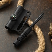 Outil de survie multifonction EDC : Allume-feu en magnésium, allume-feu à silex, boussole, sifflet avec étui K pour activités de plein air