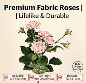 7 Heads Blush Pink Plastic Artificial <strong>Rose</strong> Stem Premium Soft Fabric Lifelike Realistic Wedding Bridal Bouquet Home Party Table - Product Image 3