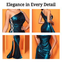 Robe de soirée sirène asymétrique métallisée avec strass et ceinture drapée pour femme – Vente en gros