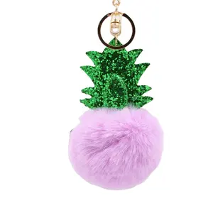 Niedliche flauschige Pelz Pom Pom Fruchtform Schlüssel bund Weiche Kunst kaninchen Pelz Ball Auto Schlüssel anhänger Schlüssel anhänger Frauen Tasche Anhänger flauschige Schlüssel anhänger