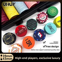 Jetons de poker Texas Hold'em en céramique UHUY personnalisables pour salle de jeux, double face, conception gratuite, support de jetons de décision, fabriqués en Chine