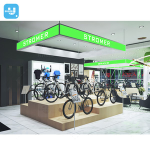Soporte de exhibición de madera para bicicleta de montaña, moderno diseño de tienda de bici, color verde, personalizado - Product Image 1