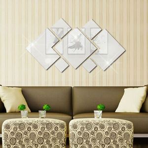 Creative 7pcs Diy 3d Lozenge Mirror <b>Sticker</b> Mirror <b>Sheet</b> Decals Decorative Wall <b>Sticker</b> Background Decor - Product Image 2