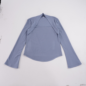 Elegant <b>Square</b> <b>Neck</b> Knit <b>Top</b> Patchwork <b>Sleeve</b> <b>Long</b> <b>Sleeve</b> Tee Shoulder Panel Detail Slim Fitted Women's 100% Cotton Basic - Product Image 3