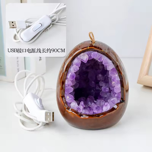 Lámpara LED de Cristal Natural con Forma de Huevo de Dinosaurio, Geoda de Amatista, Recipiente para Dinero, para Decoración Navideña y del Hogar, Venta al Por Mayor - Product Image 2