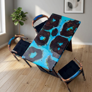 Blue Epoxy Resin <b>Wooden</b> <b>Dining</b> <b>Table</b> – Handmade Solid Wood Designer Furniture for Home & Office - Product Image 6
