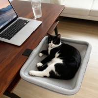 Lit pour chat à fixer sur le bureau, rectangulaire, sans perçage, structure robuste, housse en maille amovible et lavable, gain de place, nid pour animaux de compagnie toutes saisons