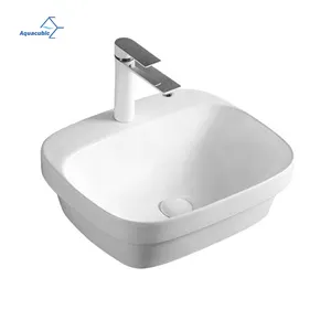 Sanitary Ware Semi Recessed Square Ceramic Sink Hotel Bathroom Decor Semi-Counter Art Wash Basin