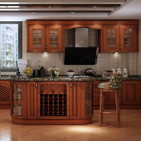 Armoires de cuisine en bois massif sur mesure de style américain, îlot en forme de L avec porte-bouteilles, plan de travail en granit, fabriqué en Chine