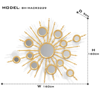Miroir mural décoratif Starburst de style moderne et luxueux pour hôtel et maison, avec cadre en feuilles d'or et d'argent, nouveau design