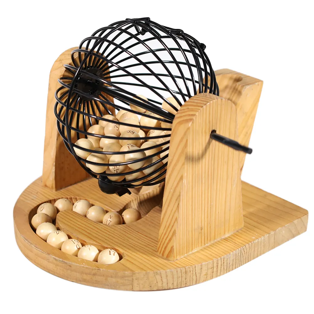 Bingo Game Set with Cage and Balls, Wood Master Board Shutter Cards, Ideal for Large Groups