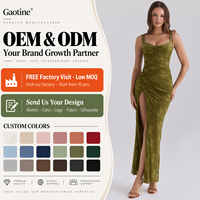 Robe longue de soirée formelle pour femme, personnalisée OEM ODM, vert olive, imprimé floral, froncée, sans manches, avec fente haute, vente en gros