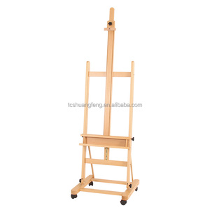 Chevalet de studio en bois en forme de H, pièces de chevalet, Mga Gulong - Support en bois de hêtre à mât réglable, Hawak Ang 48 pouces, toile W02D - Product Image 1