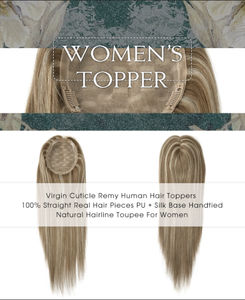 K.S WIGS Topper de cheveux humains lisses et soyeux à clipser, avec cuticules alignées, cheveux Remy, pour couvrir les cheveux blancs chez la femme - Product Image 4