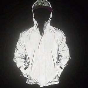 100% Polyester Coated Stand Collar <b>Reflective</b> Hood Zip OEM Custom Logo Wholesale 3M Windbreaker Mens Bomber <b>Jacket</b> - Product Image 3