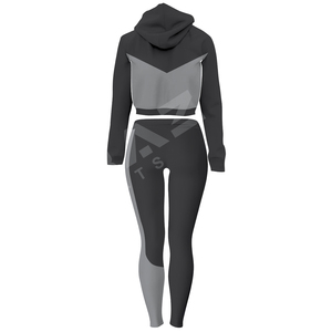 Workout Outfits Long Sleeve <b>Zip</b> <b>up</b> Crop Top Hoodie and Pants Women's Breathable Winter Casual Windproof <b>Cropped</b> Tracksuit - Product Image 3