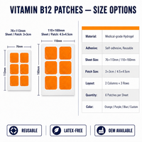 Patchs transdermiques de vitamine B12 HLK, supplément énergétique à la vitamine C et E, gel auto-adhésif pour les soins de la peau, OEM ODM, logo personnalisé