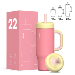 Custom Kids Stainless Steel Insulated Tumbler 22oz <b>with</b> Handle Lid & Chew-Resistant <b>Straw</b> Leakproof - Product Image 5
