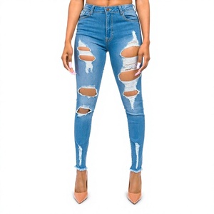 Women's Plus Size High Waisted Denim Skinny Jeans Stretch Ripped Distressed Breathable Casual Eco-Friendly Quick Dry 300 GSM - Product Image 4