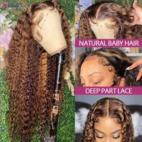 Perruque bouclée Pixie sans colle de 30 pouces, 360, pas chère, en cheveux humains indiens bruts, couleur marron avec mèches, perruque frontale en dentelle HD 13x6 pour femmes