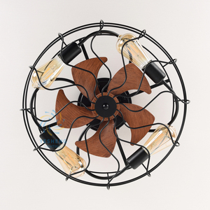 XD96พัดลมติดเพดาน LED แบบโมเดิร์นห้องนอนสไตล์อุตสาหกรรมย้อนยุคอเมริกาไฟพัดลมกรงเหล็กสีดำ - Product Image 6