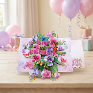 Carte d'anniversaire 3D pop-up florale, orchidées, papillons, design découpé, forme rectangulaire, papier cartonné, carte de vœux faite à la main, Viet-craft - Product Image 3