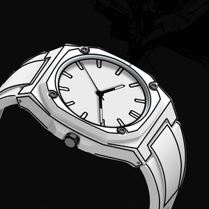 Montre à quartz pour homme, style décontracté, bicolore noir et blanc, avec motif 2D, ensemble montre et croquis de montre - Product Image 2