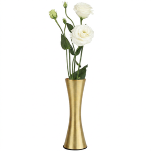 Florero de Metal Dorado Estilo Reloj de Arena – Soporte Compacto para Decoración Floral de Mesa para Mesas de Restaurante y Comedores de Bistro - Product Image 1