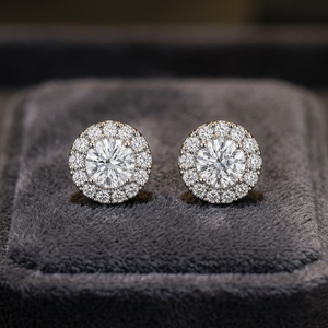 ต่างหูเพชรทรงกลมคลาสสิกแบบ Halo สำหรับผู้หญิง ทอง 10K 14K 18K เงิน 925 935 - Product Image 1