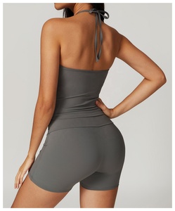 ชุดโยคะสายคล้องคอแบบแน่นด้านหลังแห้งเร็วชุดกีฬาฟิตเนสเอวสูงแบบพับได้สำหรับสันทนาการร้อย - Product Image 5