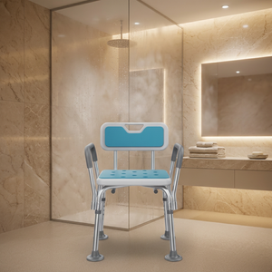 Chaise de douche réglable en hauteur avec dossier et accoudoirs - Siège de bain antidérapant en aluminium <span class=keywords><strong>pour</strong></span> personnes âgées, handicapées et enceintes - Product Image 2