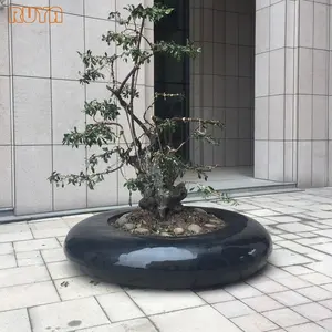 RUYA Pot Serat Kaca Kustom, untuk Penanaman Pohon Dekorasi Area Publik Luar Ruangan dengan Kursi Diameter 2.5M