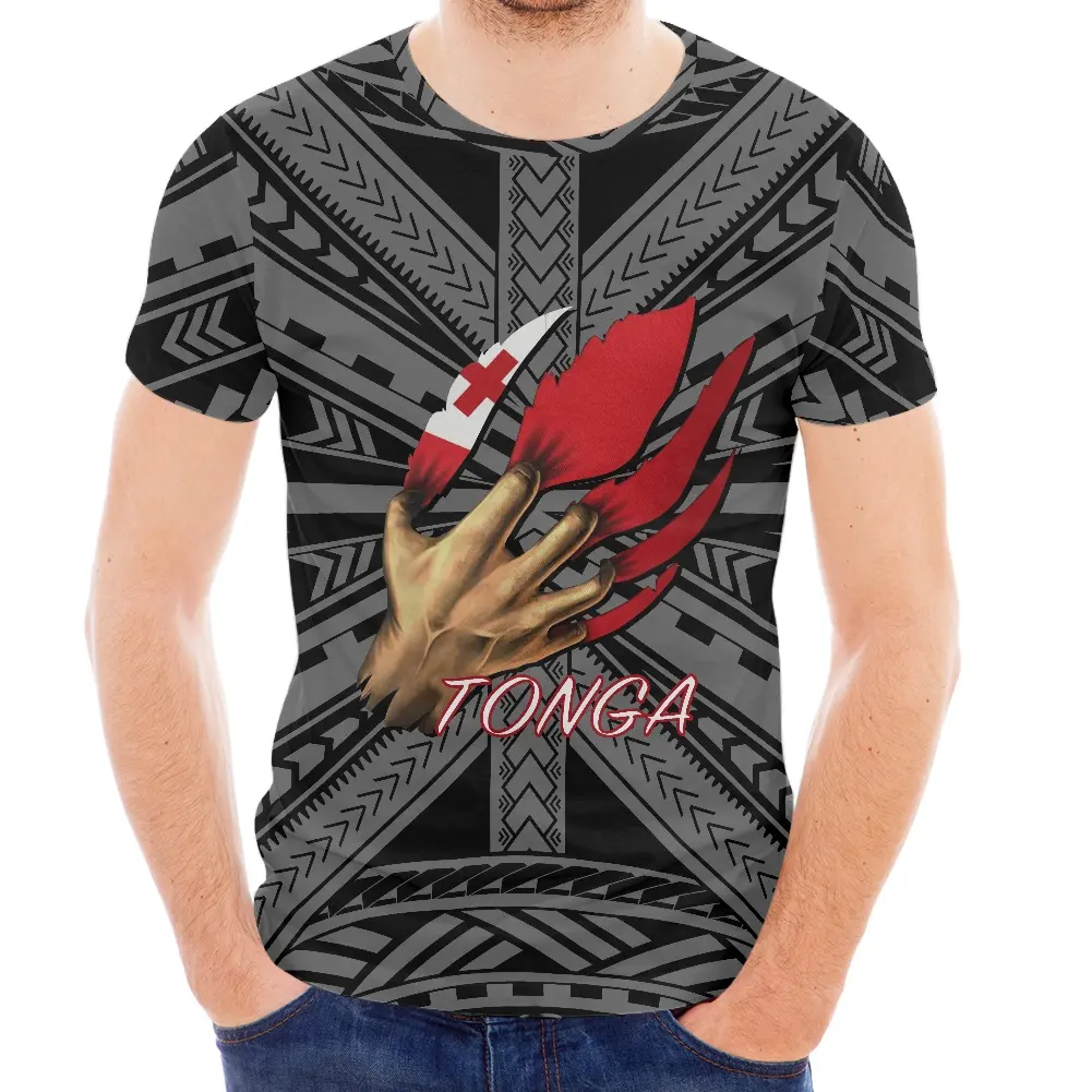 High Quality Plus Size T-shirts Red Tonga Tribal Print Custom T Shirts For Men Print On Demand Summer Men's Short Sleeve T-shirt