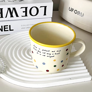 High Quality Factory Sale Ceramic Cartoon Pattern Stoneware <b>Mug</b> Milk <b>Mug</b> Yellow Rim Food Safe <b>Reusable</b> Presents Gift - Product Image 1