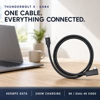 Connecteur USB-C Thunderbolt 4 à angle droit 90 degrés 240W PD 40 Gbps 8K 60Hz 0,6/0,8 m Câble en cuivre plaqué argent pour MacBook
