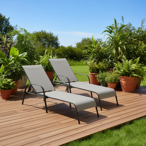 Chaise longue grise réglable et inclinable, pliable, en tissu, pour l'extérieur, mobilier de patio, design moderne, style contemporain - Product Image 2