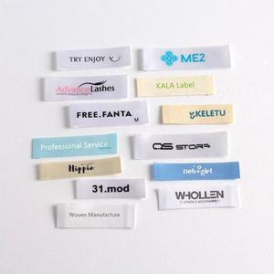 Étiquette de vêtement tissée pliée en serre-coton, étiquette d'entretien personnalisée avec logo privé, étiquettes imprimées en coton - Product Image 2