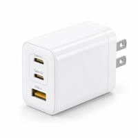 Charger Dinding Cepat GaN 3 Port QC3.0 & PD 65W Laris Manis EU dengan Multi-Port USB-C/USB-A untuk Ponsel Tablet Laptop
