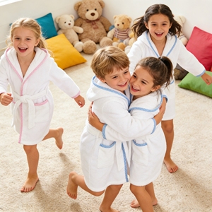 Albornoz Infantil RTS con Bordado de Nombre, <span class=keywords><strong>Bata</strong></span> de Baño para Bebés y Niños Pequeños, Algodón de Rizo Blanco con Ribete de Seersucker, Albornoz con Capucha 2026 - Product Image 1