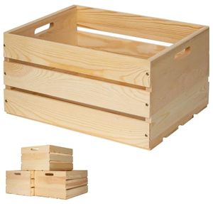 Wholesale 1 Piece Unfinished Large Pine <b>Storage</b> Crate OEM ODM Custom Logo 17x13x8.9 Natural Wood Modern Design Shandong <b>Kitchen</b> - Product Image 1