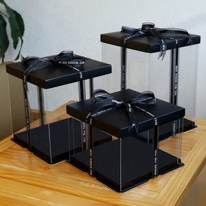 Wholesale Transparent Black Cake <b>Gift</b> <b>Box</b> Mini Clear Plastic Squares With UV Advantage Embossing Matt Lamination Birthday Cakes - Product Image 2